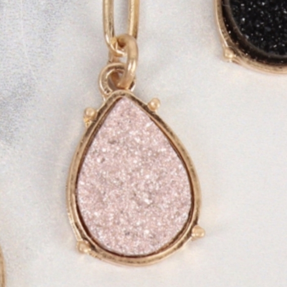 Pink Druzy Teardrop Chain Link Earrings - Picture 2 of 2